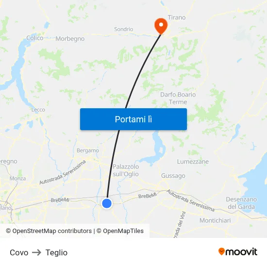 Covo to Teglio map