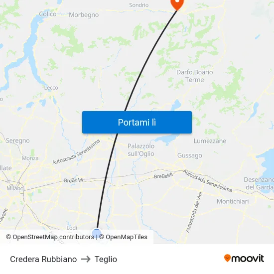 Credera Rubbiano to Teglio map