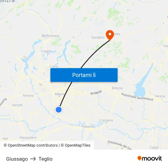 Giussago to Teglio map