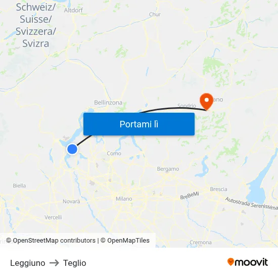 Leggiuno to Teglio map