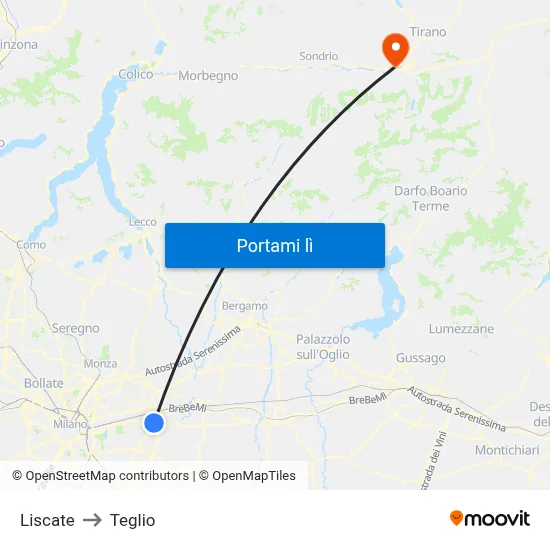 Liscate to Teglio map