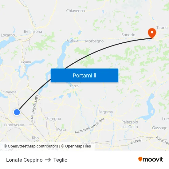 Lonate Ceppino to Teglio map