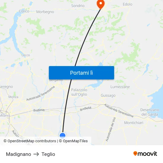 Madignano to Teglio map