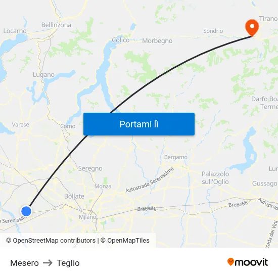 Mesero to Teglio map
