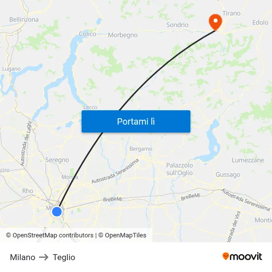 Milano to Teglio map
