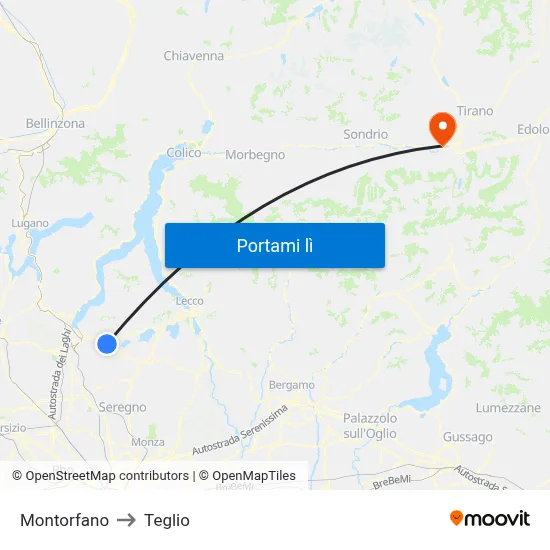 Montorfano to Teglio map