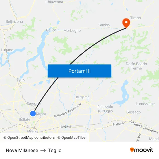 Nova Milanese to Teglio map