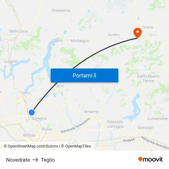 Novedrate to Teglio map