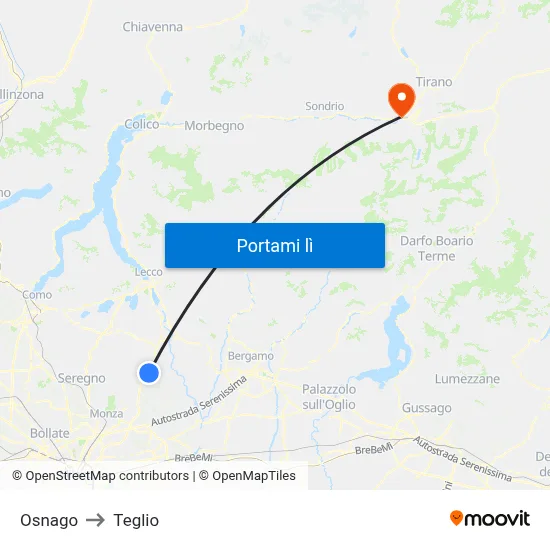 Osnago to Teglio map