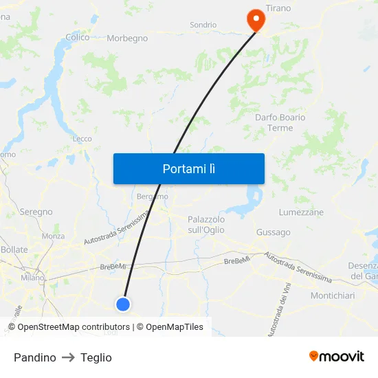 Pandino to Teglio map