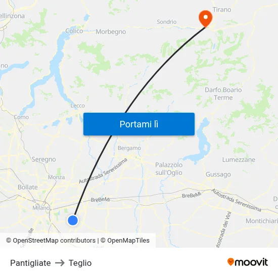 Pantigliate to Teglio map