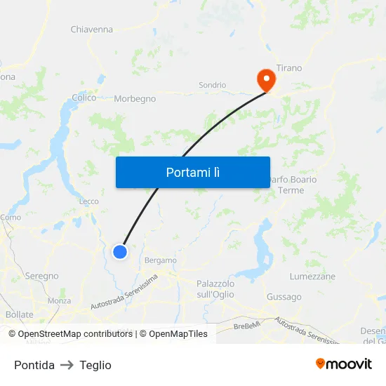 Pontida to Teglio map