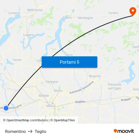 Romentino to Teglio map