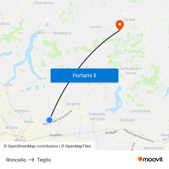 Roncello to Teglio map
