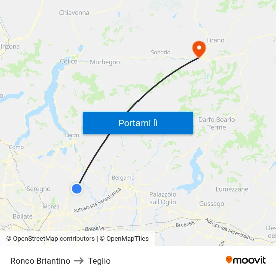 Ronco Briantino to Teglio map