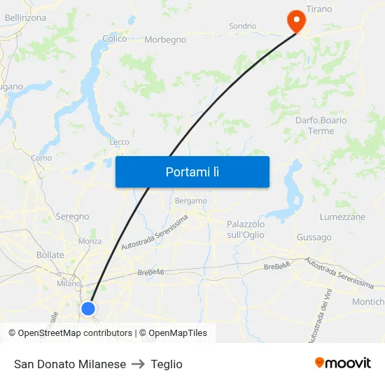 San Donato Milanese to Teglio map