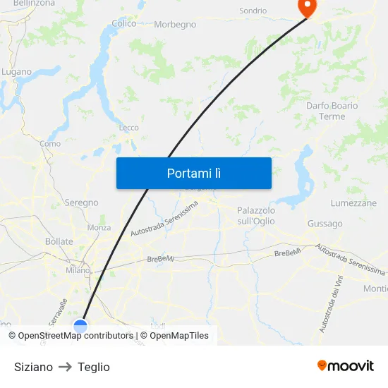 Siziano to Teglio map