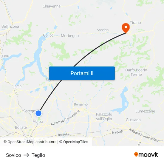 Sovico to Teglio map