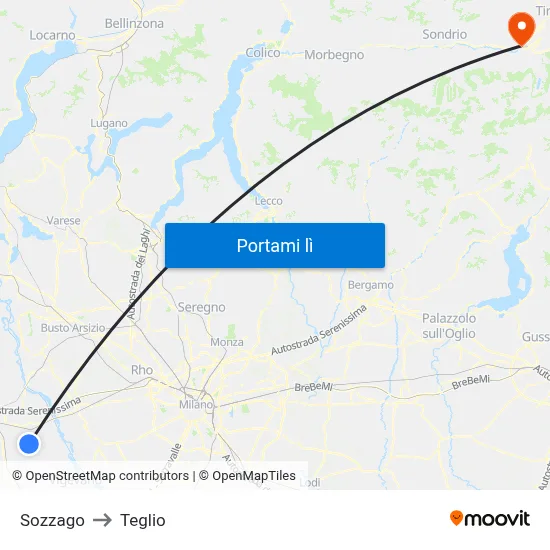 Sozzago to Teglio map
