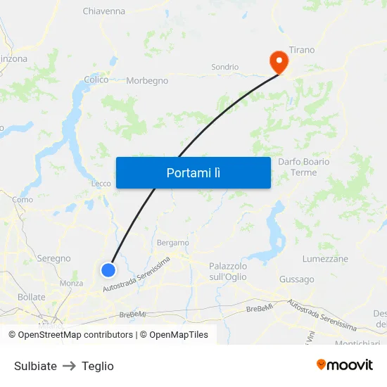 Sulbiate to Teglio map