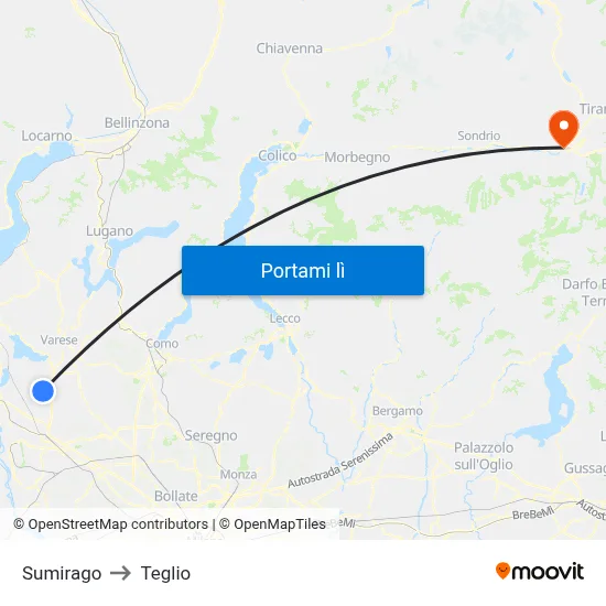 Sumirago to Teglio map