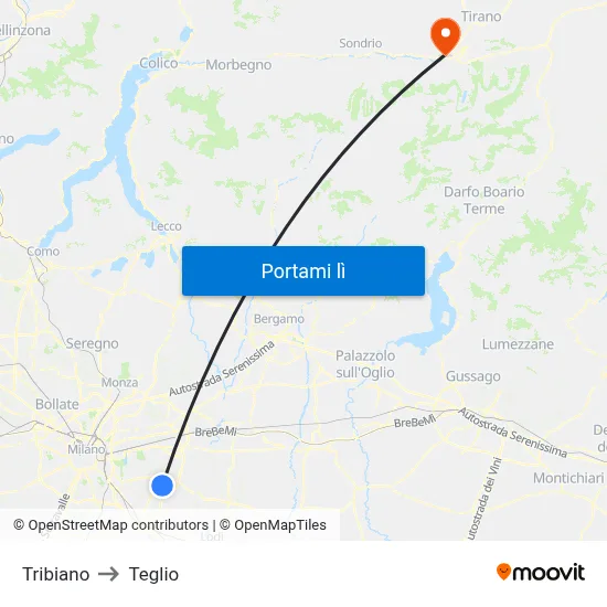 Tribiano to Teglio map