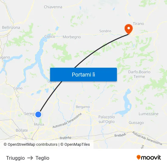 Triuggio to Teglio map