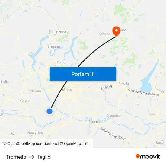 Tromello to Teglio map