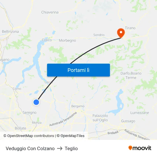 Veduggio Con Colzano to Teglio map