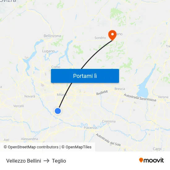 Vellezzo Bellini to Teglio map