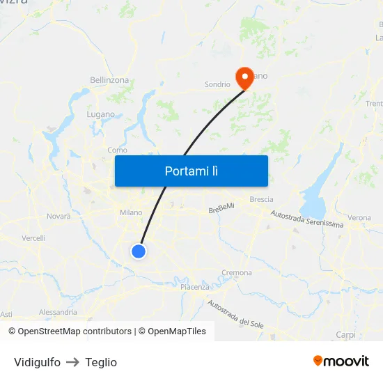 Vidigulfo to Teglio map