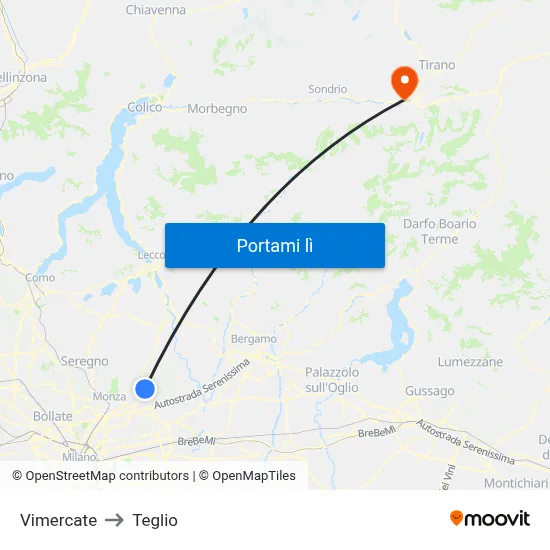 Vimercate to Teglio map