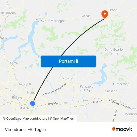Vimodrone to Teglio map
