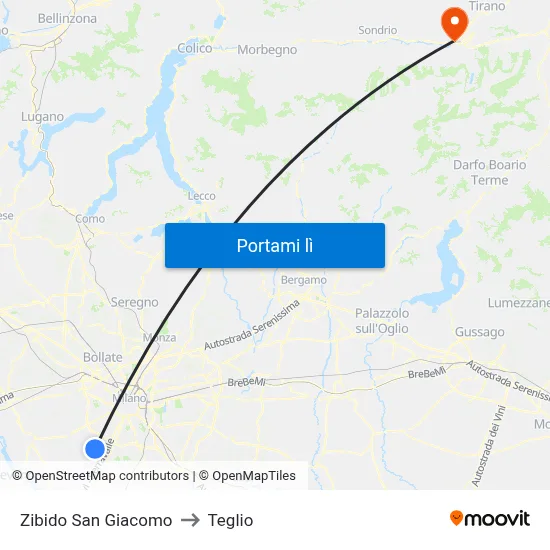 Zibido San Giacomo to Teglio map
