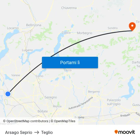 Arsago Seprio to Teglio map