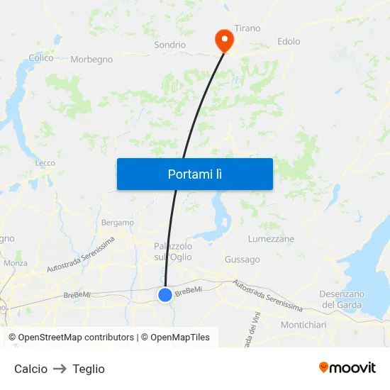 Calcio to Teglio map