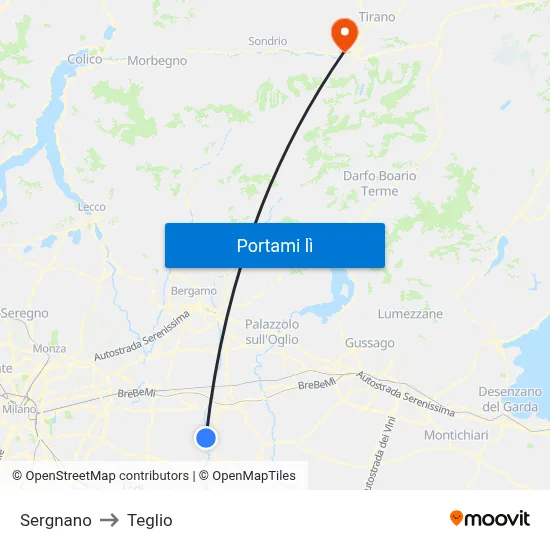 Sergnano to Teglio map