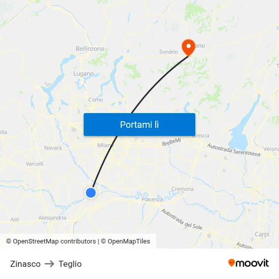 Zinasco to Teglio map