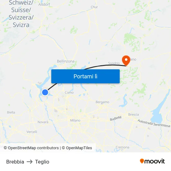 Brebbia to Teglio map