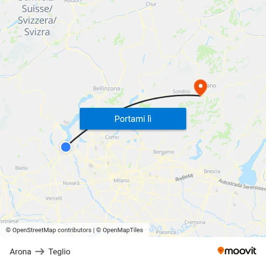 Arona to Teglio map