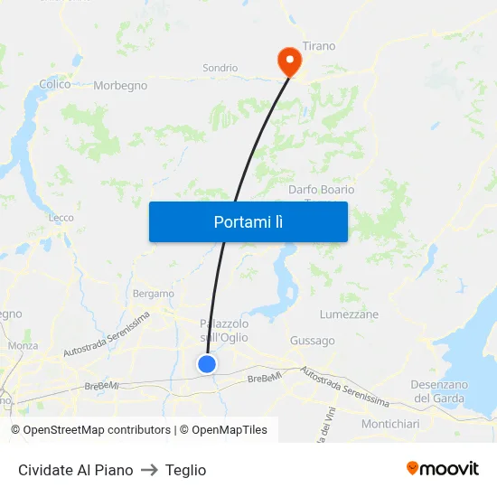 Cividate Al Piano to Teglio map