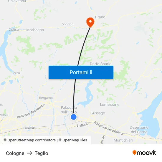 Cologne to Teglio map