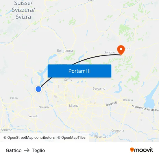 Gattico to Teglio map