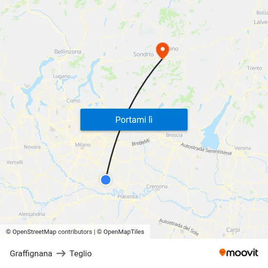 Graffignana to Teglio map