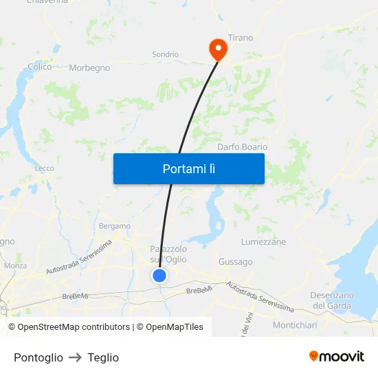 Pontoglio to Teglio map