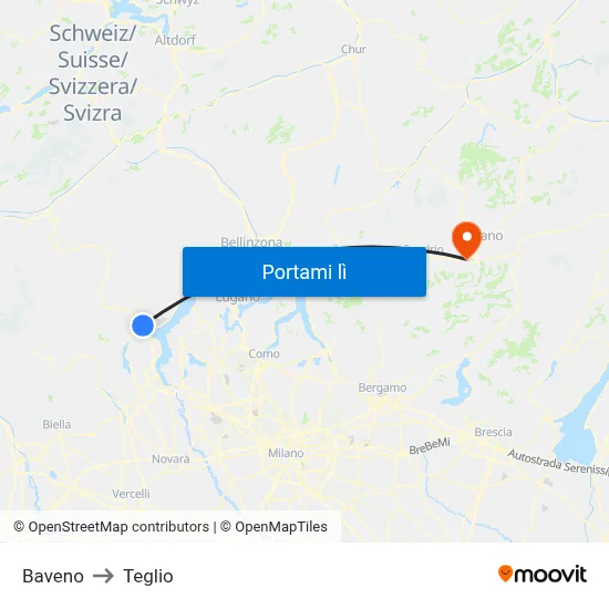 Baveno to Teglio map