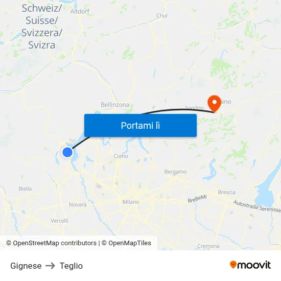 Gignese to Teglio map