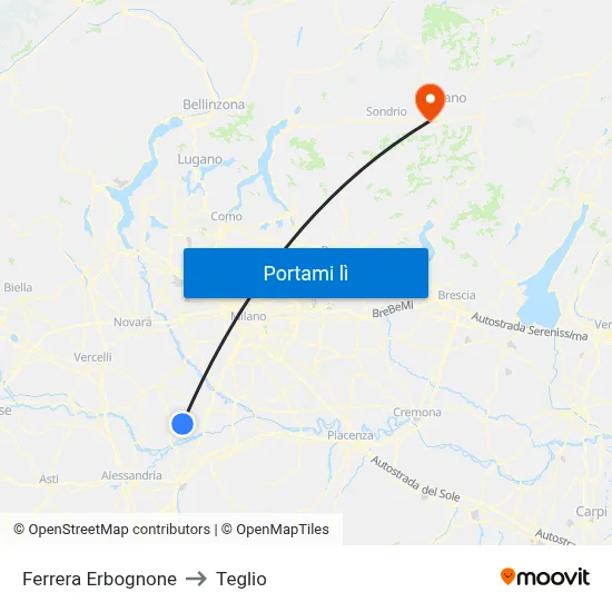 Ferrera Erbognone to Teglio map