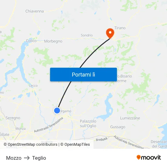 Mozzo to Teglio map