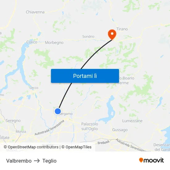 Valbrembo to Teglio map